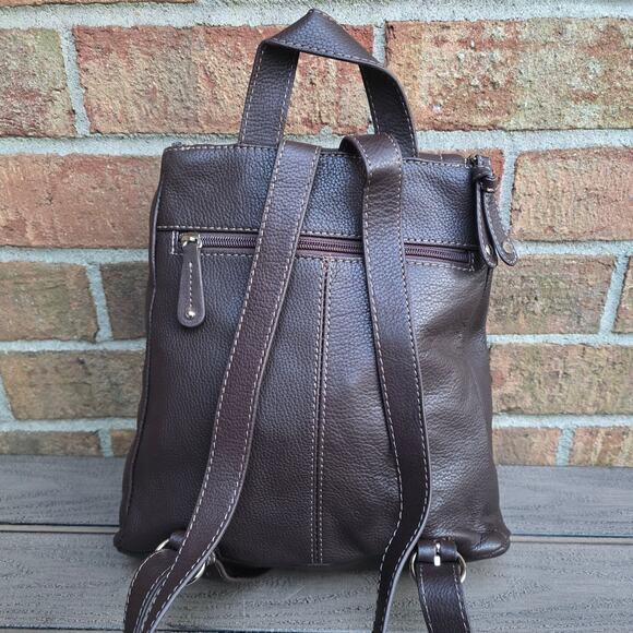 Leather Backpack Tignanello Brown Pebbled Purse Bag Keychain main image 7